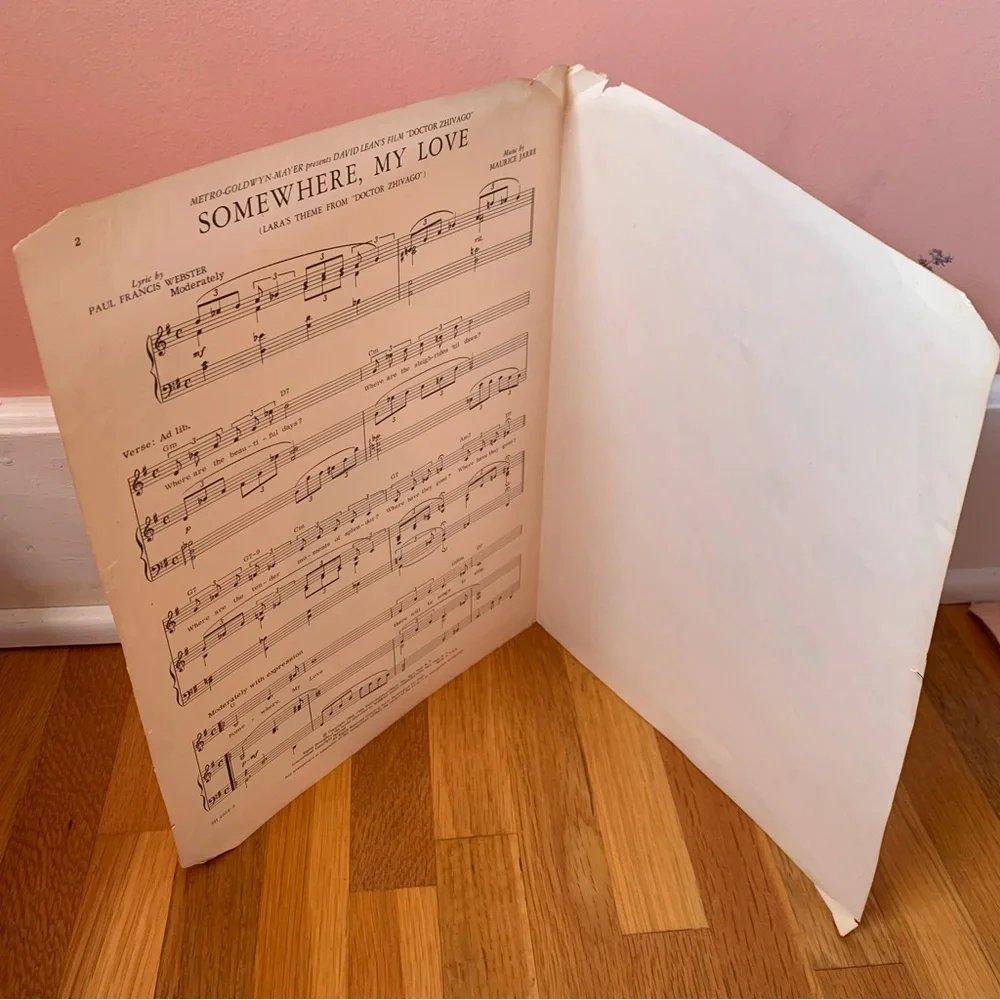 Vintage Sheet Music Score Somewhere, My Love (Incomplete)